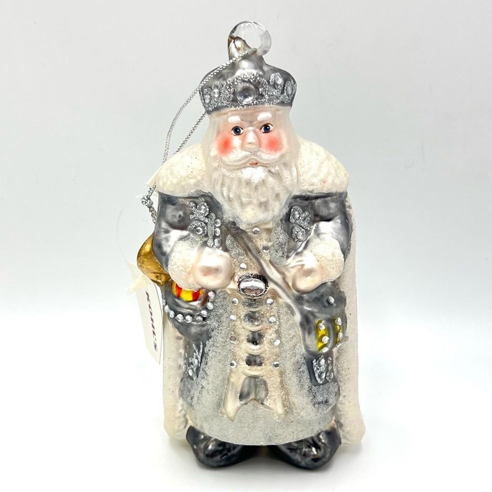 Santa Claus /‎ Wise Man Blown Glass Christmas Ornament Holiday Silver White NEW